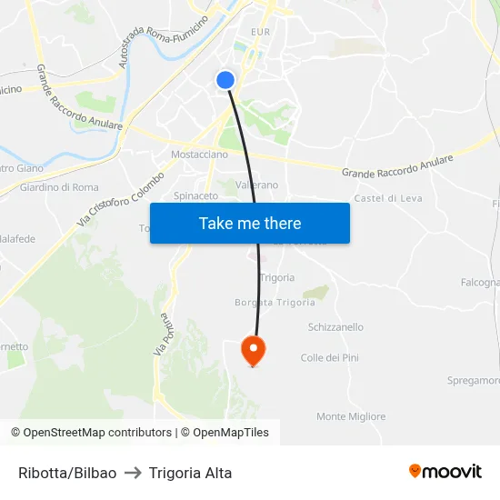 Ribotta/Bilbao to Trigoria Alta map
