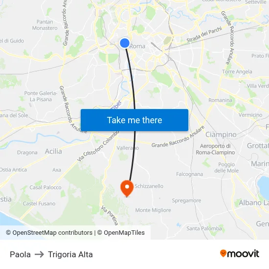 Paola to Trigoria Alta map