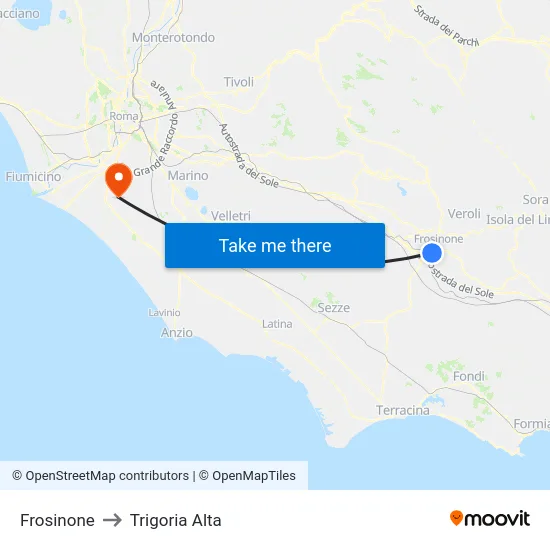 Frosinone to Trigoria Alta map