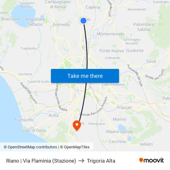 Riano | Via Flaminia (Stazione) to Trigoria Alta map