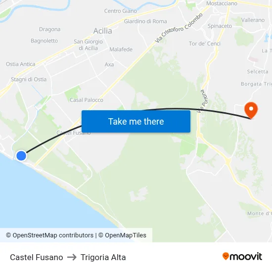 Castel Fusano to Trigoria Alta map