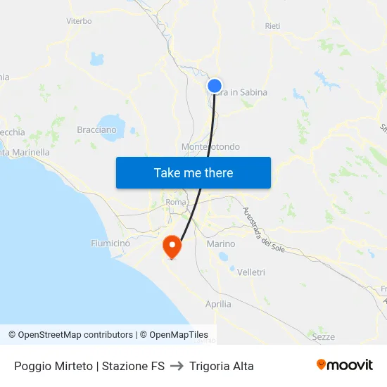 Poggio Mirteto | Railway Station to Trigoria Alta map