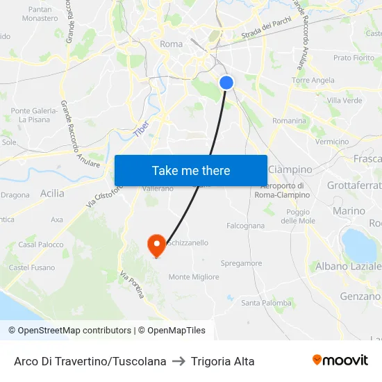 Travertine Arch/Tuscolana to Trigoria Alta map