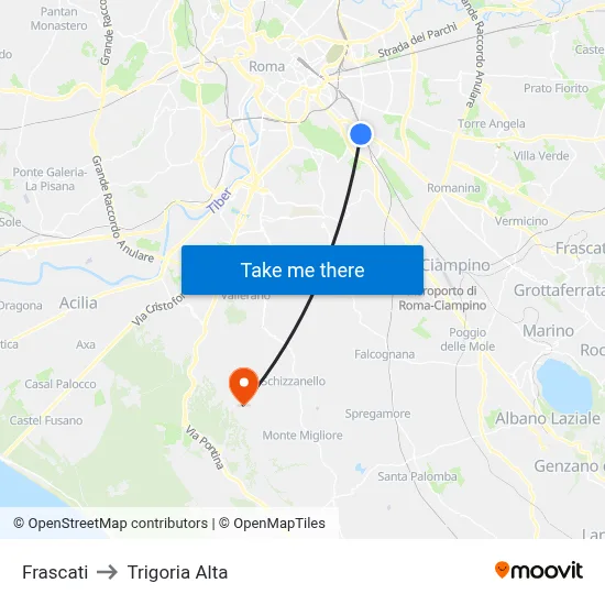 Frascati to Trigoria Alta map
