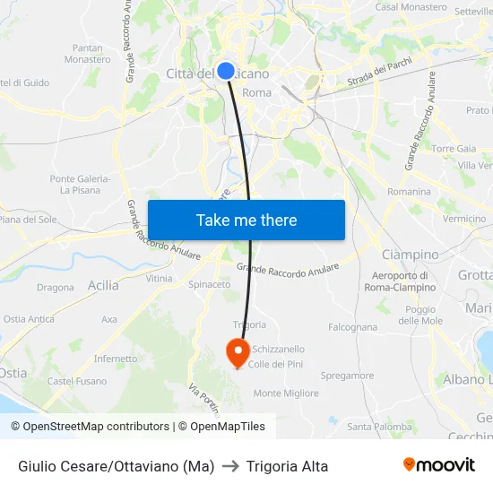 Giulio Cesare/Ottaviano (Ma) to Trigoria Alta map