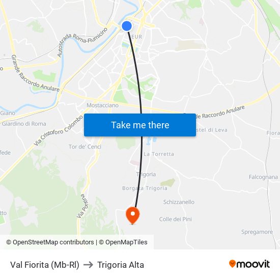 Val Fiorita (Mb-Rl) to Trigoria Alta map