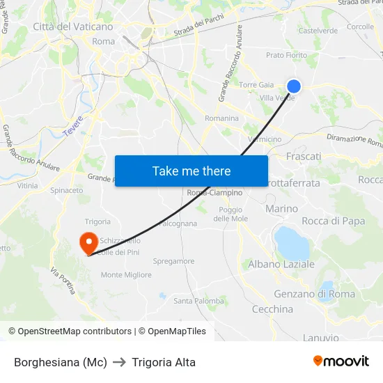Borghesiana (Mc) to Trigoria Alta map