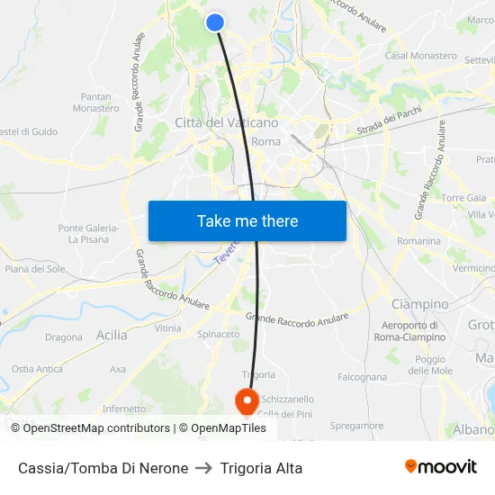 Cassia/Tomb of Nero to Trigoria Alta map