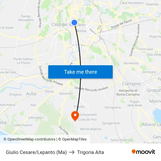 Giulio Cesare/Lepanto (Metro A) to Trigoria Alta map