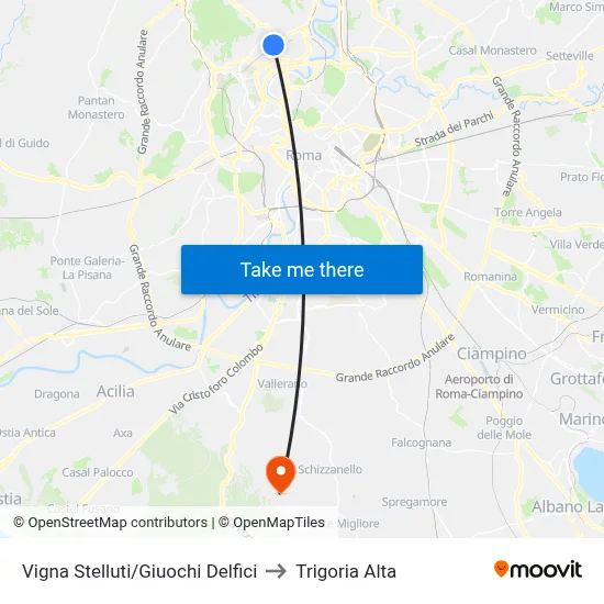 Vigna Stelluti/Delphic Games to Trigoria Alta map