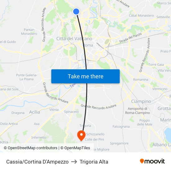 Cassia/Cortina D'Ampezzo to Trigoria Alta map