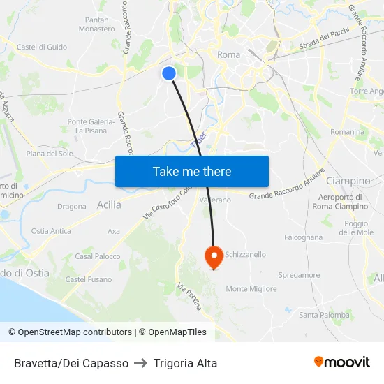 Bravetta/Dei Capasso to Trigoria Alta map