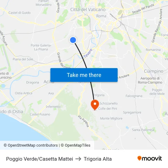 Poggio Verde/Casetta Mattei to Trigoria Alta map