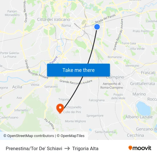Prenestina/Tor De' Schiavi to Trigoria Alta map