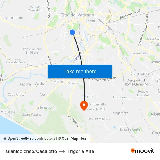 Gianicolense/Casaletto to Trigoria Alta map