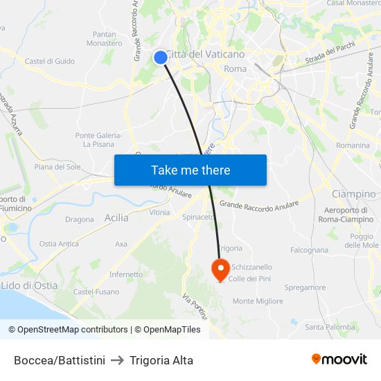 Boccea/Battistini to Trigoria Alta map