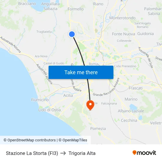 La Storta Station (FL3) to Trigoria Alta map