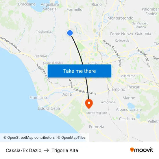 Cassia/Former Customs to Trigoria Alta map