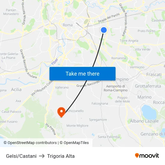 Gelsi/Castani to Trigoria Alta map