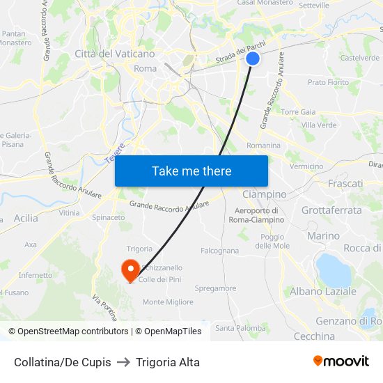 Collatina/De Cupis to Trigoria Alta map