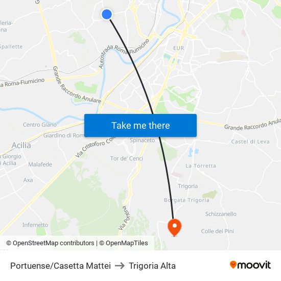 Portuense/Casetta Mattei to Trigoria Alta map