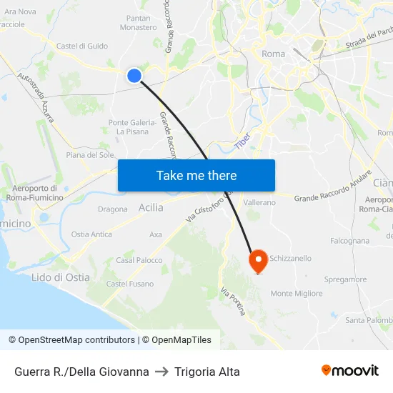 Guerra R./Della Giovanna to Trigoria Alta map