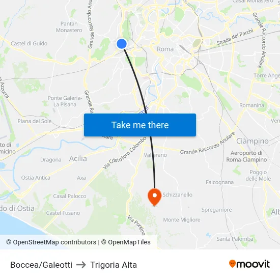 Boccea/Galeotti to Trigoria Alta map