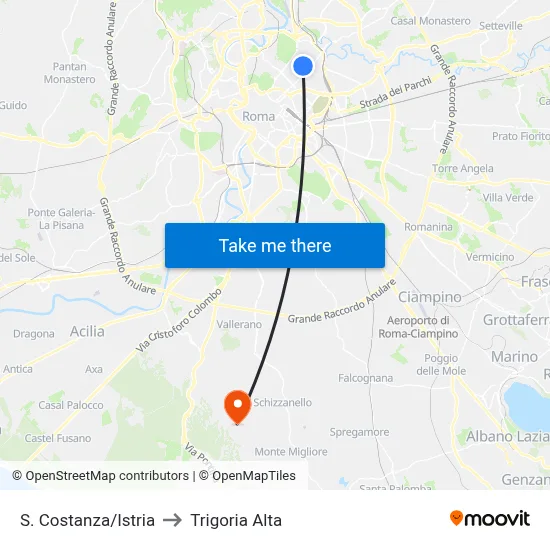 St. Costanza/Istria to Trigoria Alta map