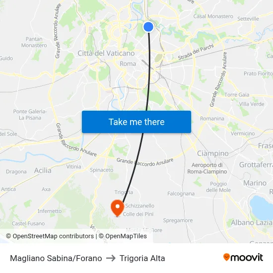 Magliano Sabina/Forano to Trigoria Alta map