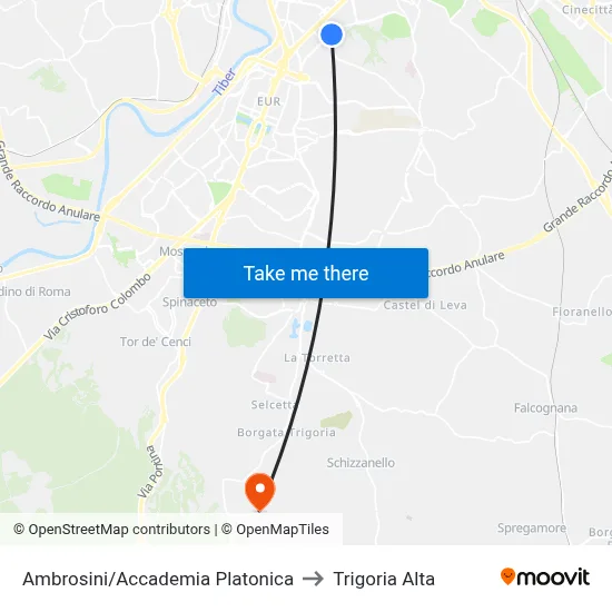 Ambrosini/Platonic Academy to Trigoria Alta map