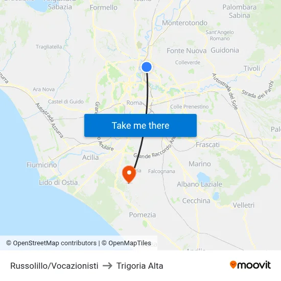 Russolillo/Vocazionisti to Trigoria Alta map