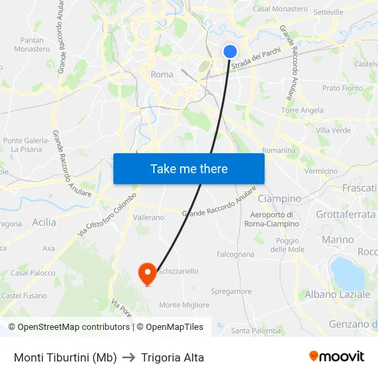 Monti Tiburtini (MB) to Trigoria Alta map