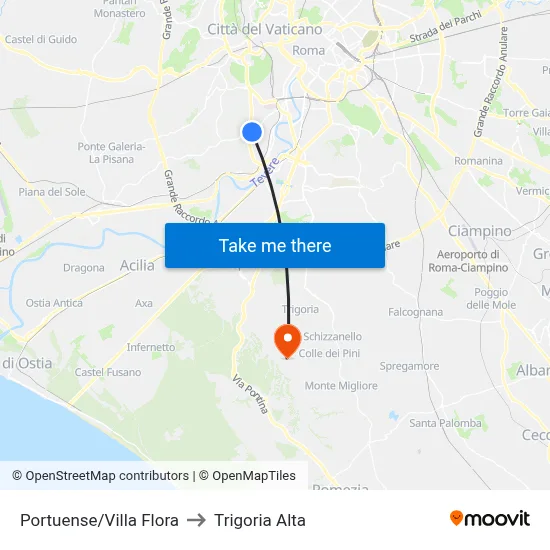 Portuense/Villa Flora to Trigoria Alta map