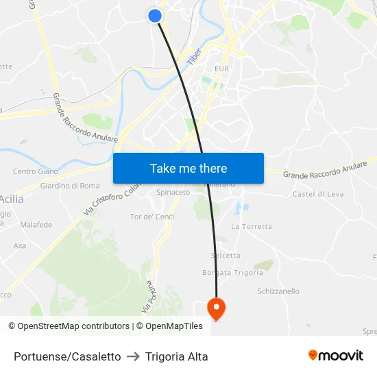 Portuense/Casaletto to Trigoria Alta map
