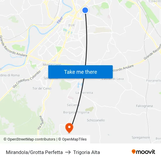 Mirandola/Grotta Perfetta to Trigoria Alta map