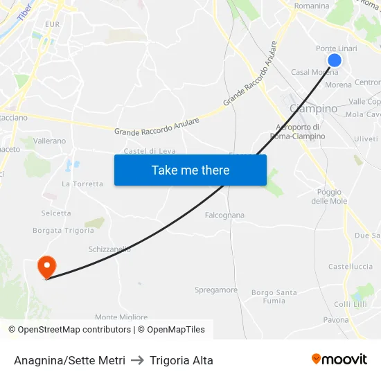 Anagnina/Sette Metri to Trigoria Alta map