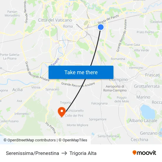 Serenissima/Prenestina to Trigoria Alta map