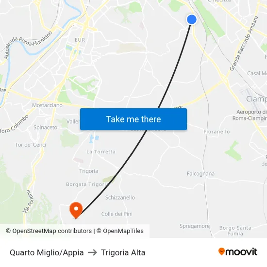 Fourth Mile/Appia to Trigoria Alta map