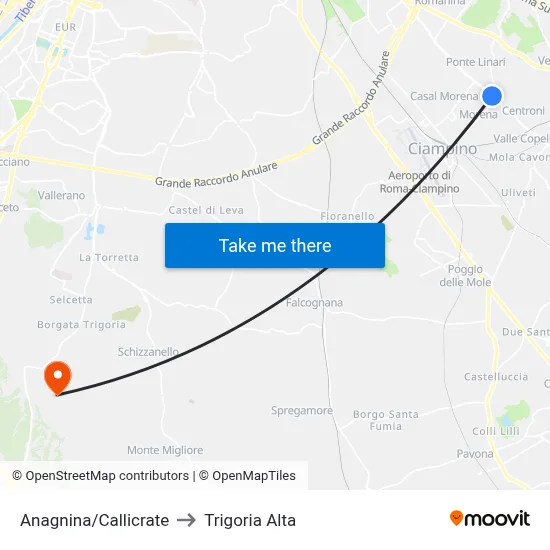 Anagnina/Callicrate to Trigoria Alta map
