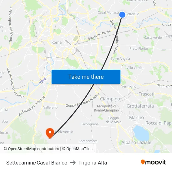 Settecamini/Casal Bianco to Trigoria Alta map