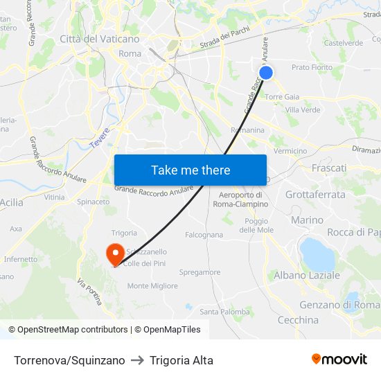 Torrenova/Squinzano to Trigoria Alta map