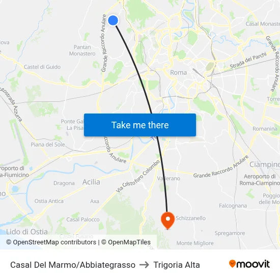 Casal Del Marmo/Abbiategrasso to Trigoria Alta map