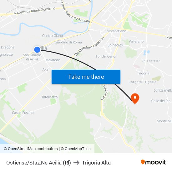 Ostiense/Staz.Ne Acilia (Rl) to Trigoria Alta map