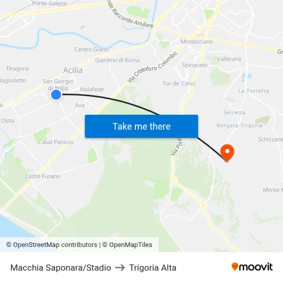 Macchia Saponara/Stadium to Trigoria Alta map