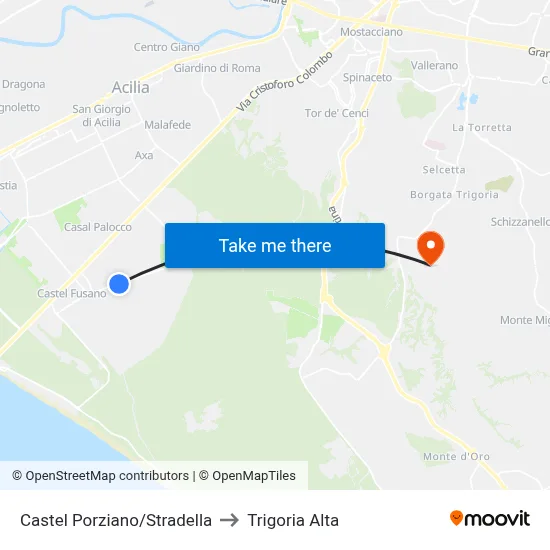 Castel Porziano/Stradella to Trigoria Alta map