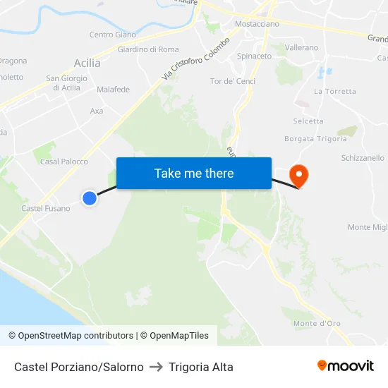 Castel Porziano/Salorno to Trigoria Alta map