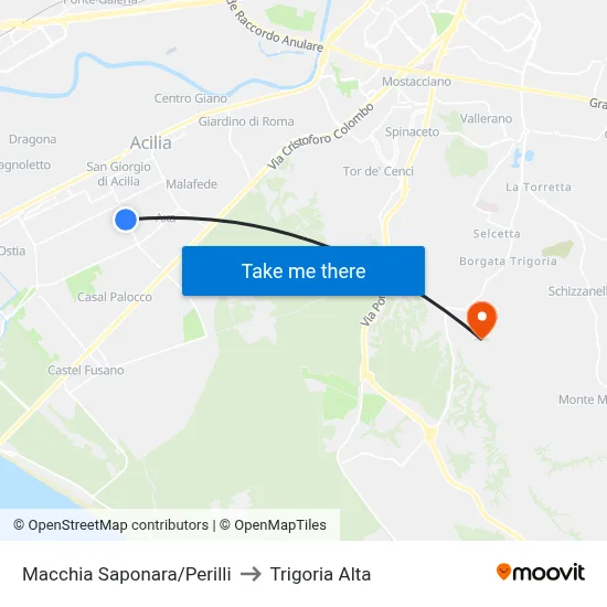 Macchia Saponara/Perilli to Trigoria Alta map