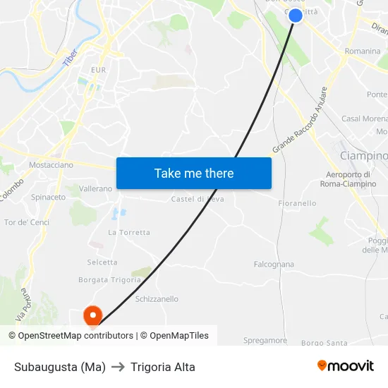 Subaugusta (Metro A) to Trigoria Alta map