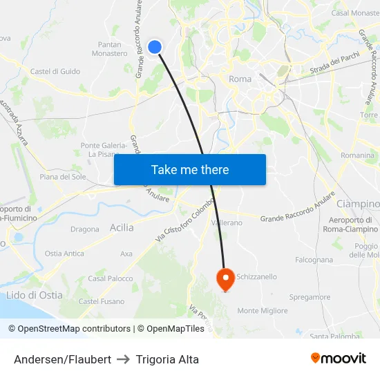 Andersen/Flaubert to Trigoria Alta map