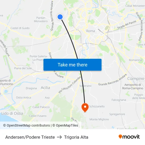 Andersen/Podere Trieste to Trigoria Alta map